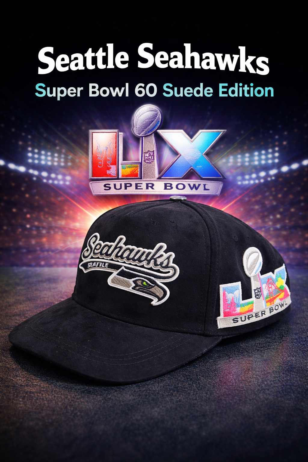 Seattle Seahawks Superbowl 60 Winner Black Suede Edition